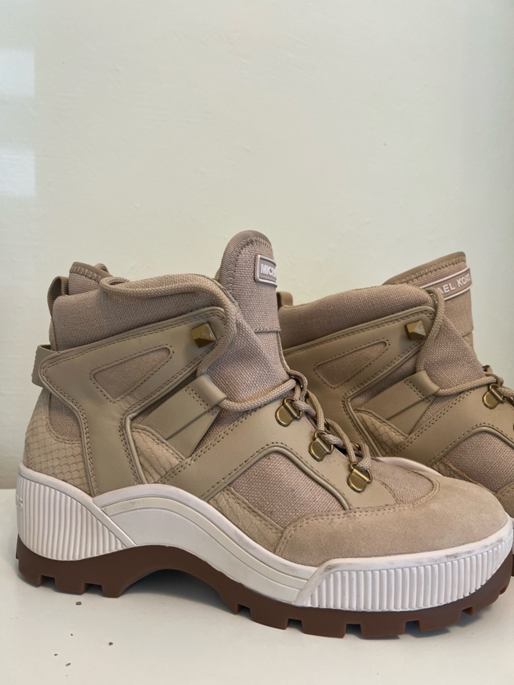Michael Kors Beige/Tan Combat Moto Boots - Picture 2 of 8